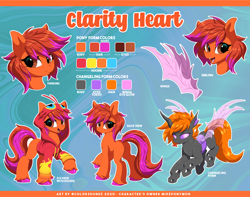 Size: 4000x3153 | Tagged: safe, artist:ask-colorsound, oc, oc:clarity heart, species:changeling, species:earth pony, species:pony, blaziken, clothing, crossover, disguise, disguised changeling, hoodie, pokémon, purple changeling, reference sheet, unshorn fetlocks, wings
