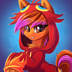 Size: 3000x3000 | Tagged: safe, artist:ask-colorsound, oc, oc:clarity heart, species:earth pony, species:pony, blaziken, clothing, crossover, disguise, disguised changeling, fluffy, hoodie, icon, multicolored hair, pokémon