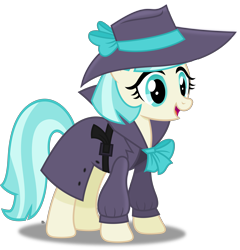 Size: 3373x3515 | Tagged: safe, artist:anime-equestria, character:coco pommel, species:earth pony, species:pony, g4, belt, bow, clothing, cocobetes, costume, cute, detective, female, happy, hat, mare, simple background, solo, transparent background, trenchcoat, vector
