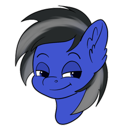 Size: 512x512 | Tagged: safe, artist:zobaloba, oc, oc only, oc:driftor, species:pegasus, species:pony, black mane, blue, blue coat, blue eyes, commission, gray mane, male, pegasus oc, simple background, smug, solo, stallion, sticker, transparent background, two toned mane, wings, ych result