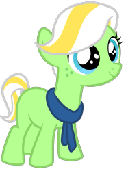 Size: 773x1032 | Tagged: safe, artist:incendiaryboobs, oc, oc:pistachiprance, parent:pistachio, parent:star tracker, parents:pistachitracker, species:earth pony, species:pony, clothing, female, filly, magical gay spawn, offspring, scarf, simple background, solo, transparent background