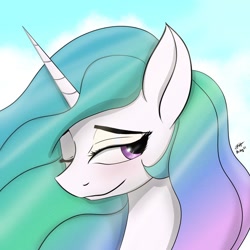 Size: 1024x1024 | Tagged: safe, artist:dashy21, character:princess celestia, species:pony, bust, eyeshadow, female, looking at you, makeup, mare, one eye closed