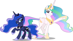 Size: 12000x6814 | Tagged: safe, artist:chrzanek97, character:princess celestia, character:princess luna, species:alicorn, species:pony, episode:between dark and dawn, g4, my little pony: friendship is magic, .svg available, absurd resolution, duo, raised hoof, royal sisters, simple background, smiling, smirk, transparent background, vector