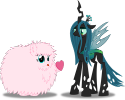 Size: 7089x5707 | Tagged: safe, artist:anime-equestria, character:queen chrysalis, oc, oc:fluffle puff, species:changeling, blep, blushing, changeling queen, cute, eyeshadow, female, flufflebetes, fluffy, heart, horn, love, makeup, simple background, smiling, tongue out, transparent background, vector, wings