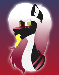 Size: 3156x4000 | Tagged: safe, artist:chazmazda, oc, oc only, species:pony, bust, female, flat color, gradient, gradient background, gradient hair, long hair, markings, original species, portrait, slit eyes, snake, snake pony, solo, tongue out