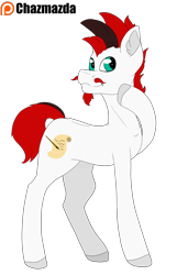 Size: 2450x3590 | Tagged: safe, artist:chazmazda, oc, oc only, oc:shudder quill, species:pony, commission, cutie mark, facial hair, flat color, full body, fullbody, hooves, moustache, patreon, short hair, simple background, smiling, solo, transparent background, wave, ych example, ych result, your character here