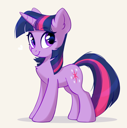 Size: 3114x3126 | Tagged: safe, artist:taneysha, character:twilight sparkle, character:twilight sparkle (unicorn), species:pony, species:unicorn, chest fluff, cute, ear fluff, emala jiss challenge, female, heart, high res, looking at you, mare, pose, simple background, smiling, smiling at you, solo, twiabetes, white background