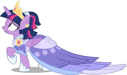 Size: 10000x5883 | Tagged: safe, artist:chrzanek97, character:twilight sparkle, character:twilight sparkle (alicorn), species:alicorn, species:pony, episode:the last problem, g4, my little pony: friendship is magic, .svg available, absurd resolution, big crown thingy 2.0, clothing, coronation dress, dress, female, inkscape, mare, second coronation dress, simple background, solo, transparent background, vector