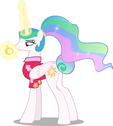 Size: 8992x10000 | Tagged: safe, artist:chrzanek97, character:princess celestia, species:alicorn, species:pony, episode:between dark and dawn, g4, my little pony: friendship is magic, .svg available, absurd resolution, alternate hairstyle, clothing, cutie mark, female, inkscape, levitation, magic, mare, pocket watch, simple background, solo, telekinesis, transparent background, vector