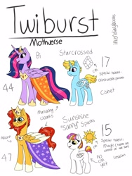 Size: 3000x4000 | Tagged: safe, artist:incendiaryboobs, character:sunburst, character:twilight sparkle, character:twilight sparkle (alicorn), oc, oc:starcrossed, oc:sunshine sparks, parent:sunburst, parent:twilight sparkle, parents:twiburst, species:alicorn, species:pony, ship:twiburst, colt, female, filly, male, offspring, shipping, straight