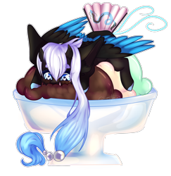 Size: 1934x1987 | Tagged: safe, artist:honeybbear, oc, oc:skyfall, species:pegasus, species:pony, g4, augmented tail, chibi, fan tail, female, food, ice cream, mare, simple background, solo, transparent background, two toned wings, wings