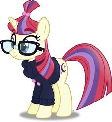 Size: 3449x3745 | Tagged: safe, artist:anime-equestria, character:moondancer, species:pony, species:unicorn, g4, adorkable, buttons, clothing, cute, dancerbetes, dork, female, glasses, happy, horn, mare, simple background, smiling, solo, sweater, thick eyebrows, transparent background, vector