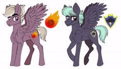 Size: 8032x4632 | Tagged: safe, artist:celestial-rainstorm, oc, oc only, oc:iron weight, oc:thunderclap, parent:cloudchaser, parent:dumbbell, parent:flitter, parent:thunderlane, parents:flitterlane, species:pegasus, species:pony, g4, male, offspring, simple background, stallion, white background