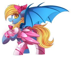 Size: 4997x4001 | Tagged: safe, alternate version, artist:ask-colorsound, oc, oc only, oc:aliax smily, species:bat pony, species:pony, g4, bat pony oc, bat wings, bow, clothing, commission, crossdressing, cute, dress, male, pretty cure, simple background, solo, transparent background, wings, ych result