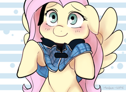 Size: 1400x1024 | Tagged: safe, artist:haden-2375, character:fluttershy, species:pegasus, species:pony, g4, bipedal, blushing, cape, clothing, crossover, cute, female, korean, mare, rhee ji-yeong, shugo chara, shyabetes, solo, tadase hotori, voice actor joke