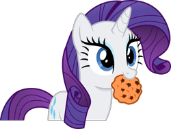 Size: 2911x2192 | Tagged: safe, artist:anime-equestria, character:rarity, species:pony, species:unicorn, g4, chocolate chip cookies, cookie, cute, female, food, happy, horn, mare, mouth hold, nom, raribetes, simple background, solo, transparent background, vector