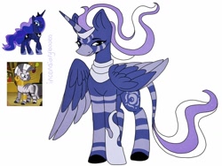 Size: 1024x768 | Tagged: safe, artist:incendiaryboobs, character:princess luna, character:zecora, species:alicorn, species:pony, species:zebra, g4, female, fusion, mare, screencap reference
