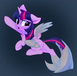 Size: 4096x4066 | Tagged: safe, artist:taneysha, character:twilight sparkle, character:twilight sparkle (alicorn), species:alicorn, species:pony, g4, inanimate tf, petrification, raised hoof, solo, spread wings, statue, stone, surprised, transformation, underhoof, wings