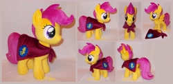 Size: 6200x3016 | Tagged: safe, artist:calusariac, character:scootaloo, species:pegasus, species:pony, g4, cape, clothing, cmc cape, irl, photo, plushie, solo