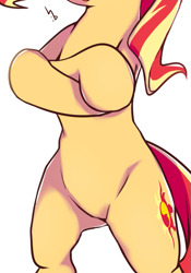 Size: 683x973 | Tagged: safe, artist:haden-2375, edit, character:sunset shimmer, species:pony, species:unicorn, g4, belly, bipedal, crossed hooves, featureless crotch, female, mare, pictures of bellies