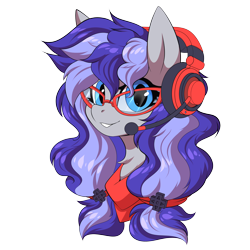 Size: 5000x5000 | Tagged: safe, alternate version, artist:ask-colorsound, oc, oc only, oc:cinnabyte, species:earth pony, species:pony, g4, adorkable, bandana, cute, dork, expressions, female, gaming headset, glasses, happy, headphones, headset, icon, mare, reference, simple background, smiling, solo, transparent background