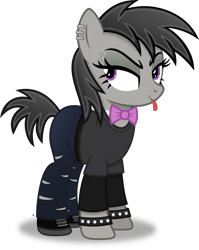 Size: 2725x3430 | Tagged: safe, artist:anime-equestria, character:octavia melody, species:earth pony, species:pony, g4, alternate hairstyle, bow tie, clothing, eyebrow piercing, female, happy, mare, piercing, punk, punktavia, ripped pants, simple background, solo, tongue out, transparent background, vector, wristband