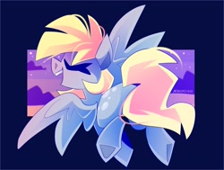Size: 2871x2168 | Tagged: safe, artist:nekosnicker, character:derpy hooves, species:pegasus, species:pony, g4, cloud, eyes closed, female, flying, mare, open mouth, profile, smiling, solo, spread wings, twilight (astronomy), underhoof, wings