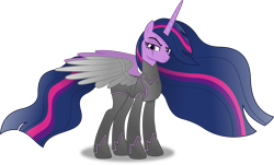 Size: 8921x5397 | Tagged: safe, artist:anime-equestria, character:twilight sparkle, character:twilight sparkle (alicorn), species:alicorn, species:pony, episode:the last problem, g4, my little pony: friendship is magic, angry, armor, female, horn, mare, metal wing, older, older twilight, princess twilight 2.0, scar, simple background, solo, transparent background, vector, wings