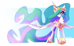 Size: 4000x2500 | Tagged: safe, artist:nekosnicker, character:princess celestia, species:alicorn, species:pony, g4, chest fluff, crown, female, high res, horn, jewelry, mare, regalia, solo, spread wings, wings
