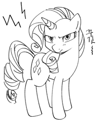 Size: 558x692 | Tagged: safe, artist:haden-2375, character:rarity, species:pony, species:unicorn, g4, black and white, female, frown, grayscale, lineart, mare, monochrome, rarity is not amused, solo, unamused