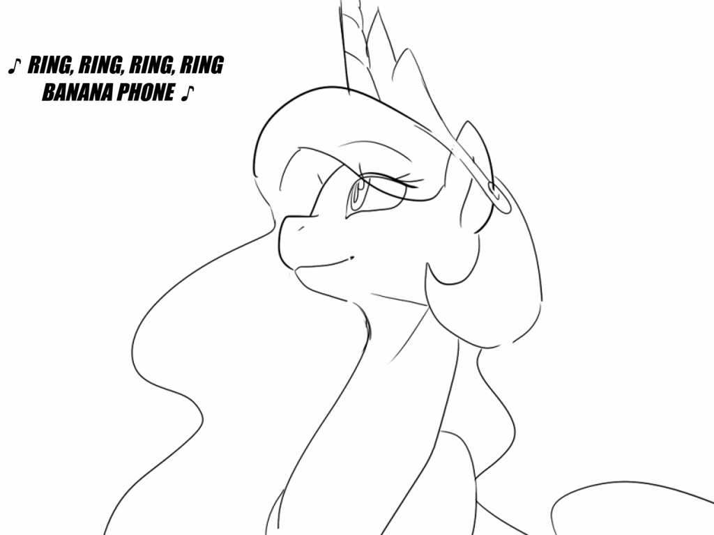 Size: 1024x768 | Tagged: safe, artist:haden-2375, edit, character:princess celestia, species:alicorn, species:pony, g4, animated, bananaphone, cute, cutelestia, female, frame by frame, gif, headbob, lineart, mare, solo, song reference
