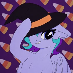 Size: 1024x1024 | Tagged: safe, artist:incendiaryboobs, oc, species:pegasus, species:pony, g4, candy, candy corn, clothing, commission, food, halloween, hat, holiday, icon, profile pic, witch, witch hat