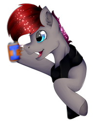 Size: 1492x1956 | Tagged: safe, artist:chazmazda, oc, oc only, species:pegasus, species:pony, g4, clothing, commission, eye shine, fluffy, happy, highlight, hooves, irn bru, photo, scarf, shade, shine, short hair, simple background, smiling, solo, throw, tongue out, transparent background, yeet