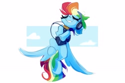 Size: 3179x2111 | Tagged: safe, artist:nekosnicker, character:rainbow dash, species:pegasus, species:pony, g4, eyes closed, flying, headphones, simple background, solo, white background