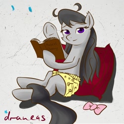 Size: 1000x1000 | Tagged: safe, artist:draneas, character:octavia melody, book, boxers, clothing, female, solo, topless, underwear