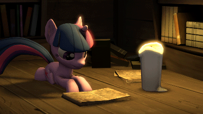 Size: 400x225 | Tagged: safe, artist:argodaemon, character:twilight sparkle, species:pony, species:unicorn, 3d, animated, blinking, book, candle, cutie mark, female, lighting, mare, reading, shadow, solo, source filmmaker