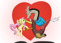 Size: 1680x1188 | Tagged: safe, artist:draneas, character:discord, character:fluttershy, ship:discoshy, female, heart, love, love face, male, shipping, straight, valentine, valentine's day