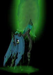 Size: 1911x2672 | Tagged: safe, artist:mondlichtkatze, character:queen chrysalis, species:changeling, birth, black background, changeling queen, cocoon, female, goo, simple background, solo