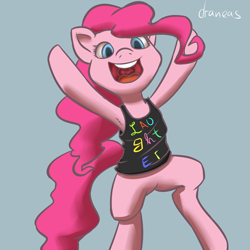 Size: 1100x1100 | Tagged: safe, artist:draneas, character:pinkie pie, species:pony, 30 minute art challenge, armpits, bipedal, bottomless, clothing, female, solo, tank top