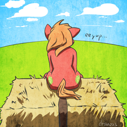 Size: 900x900 | Tagged: safe, artist:draneas, character:big mcintosh, species:earth pony, species:pony, 30 minute art challenge, eeyup, hay bale, male, relaxing, solo, stallion