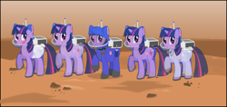 Size: 2297x1080 | Tagged: safe, artist:eagle1division, character:twilight sparkle, character:twilight sparkle (unicorn), species:pony, species:unicorn, astronaut, blushing, diaper, engineering, female, floppy ears, mag, mare, mars, saddle bag, science, smiling, solo, space, space suit