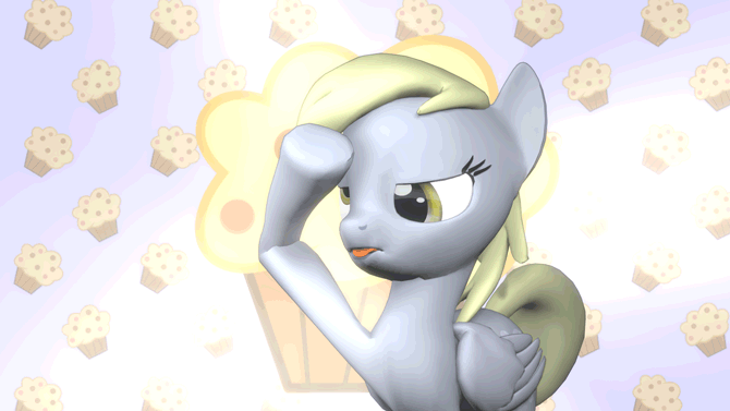 Size: 670x377 | Tagged: safe, artist:argodaemon, character:derpy hooves, species:pegasus, species:pony, 3d, animated, blep, female, food, mare, muffin, rainbow dash salutes, salute, solo, source filmmaker, tongue out