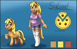 Size: 1124x711 | Tagged: safe, artist:draneas, oc, oc only, species:anthro, species:earth pony, species:pony, anthro ponidox, food, meat, pepperoni, pepperoni pizza, pizza, reference sheet, salame