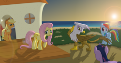 Size: 1650x855 | Tagged: safe, artist:eagle1division, character:applejack, character:fluttershy, character:gilda, character:rainbow dash, character:twilight sparkle, species:griffon