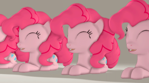 Size: 512x288 | Tagged: safe, artist:argodaemon, character:pinkie pie, species:earth pony, species:pony, 3d, animated, female, floppy ears, hopping, hypnotic, mare, multeity, nodding, prone, solo, source filmmaker, too much pink energy is dangerous