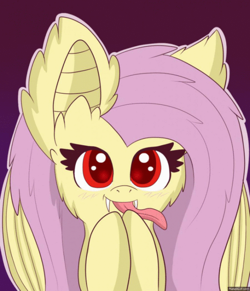 Size: 500x583 | Tagged: safe, artist:miss-jessiie, character:flutterbat, character:fluttershy, species:bat pony, species:pony, episode:bats!, g4, my little pony: friendship is magic, animated, ask, cute, female, long tongue, race swap, solo, tongue out, tumblr
