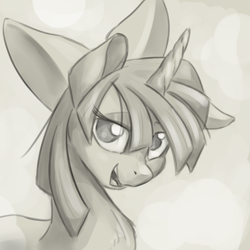 Size: 1024x1024 | Tagged: safe, artist:ruby, character:twilight sparkle, bow, female, grayscale, monochrome, solo