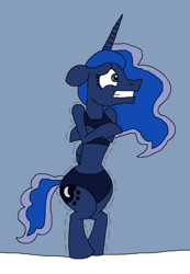 Size: 955x1377 | Tagged: safe, artist:hunterxcolleen, character:princess luna, species:alicorn, species:pony, bikini, bipedal, clothing, cold, female, freezing, freezing fetish, shivering, snow, solo, swimsuit, winter