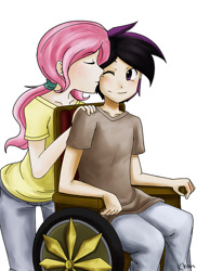 Size: 719x988 | Tagged: safe, artist:kprovido, character:fluttershy, character:stellar eclipse, oc, species:human, canon x oc, female, humanized, male, shipping, stellarshy, straight, wheelchair