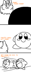 Size: 461x1121 | Tagged: safe, artist:aichi, ball, comic, fluffy pony, fluffy pony original art, imminent vore, kirby, palindrome get, partial color